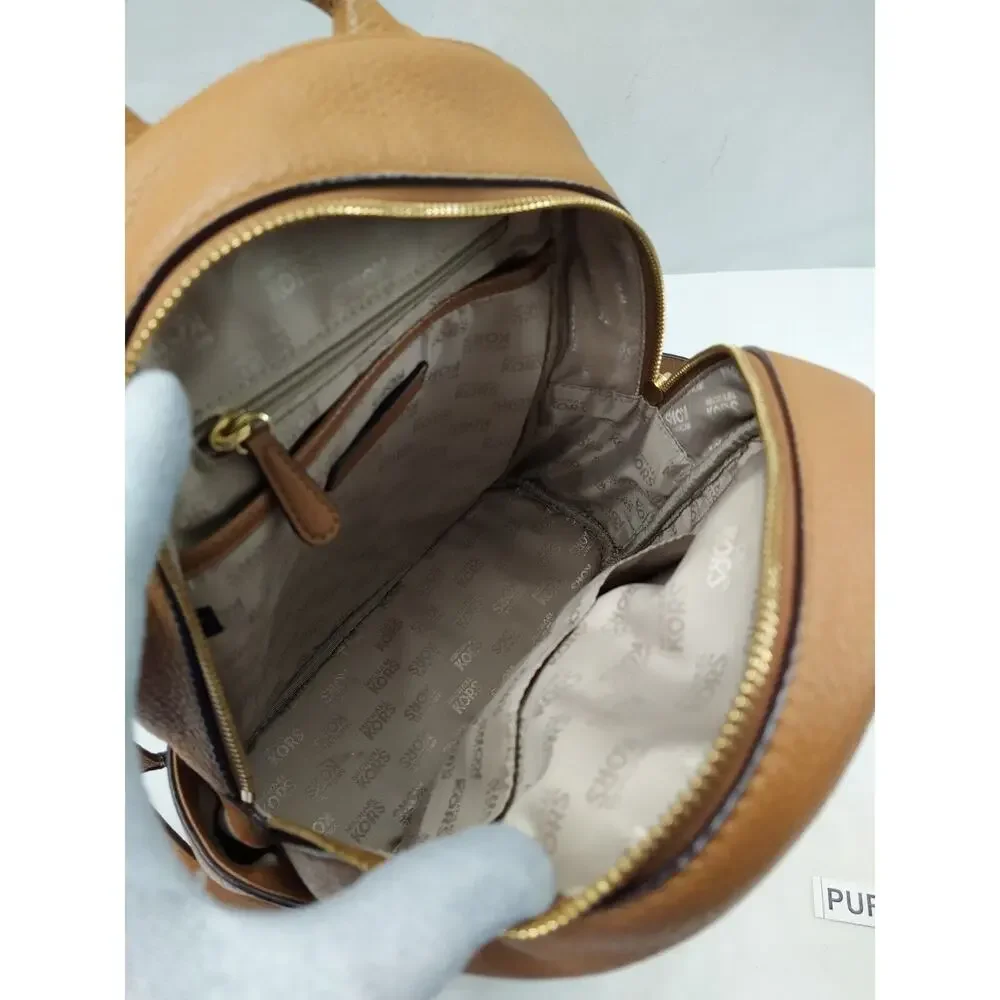 Michael Kors Tan Brown Pebbled Leather Pocket Zip Around Backpack